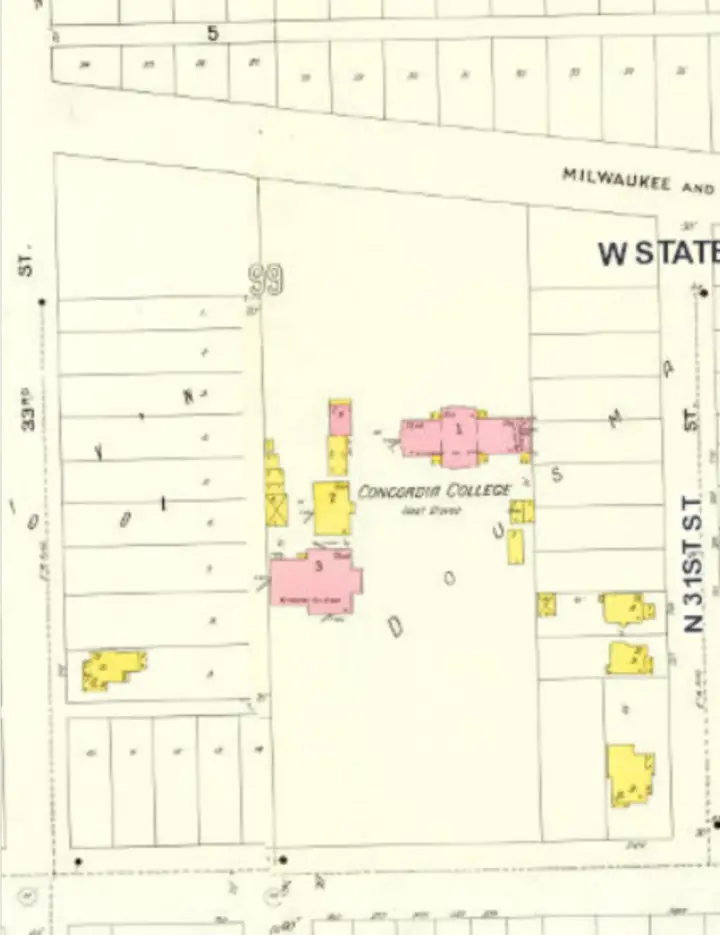 A different map from 1894 that shows complete building outlines for the campus.