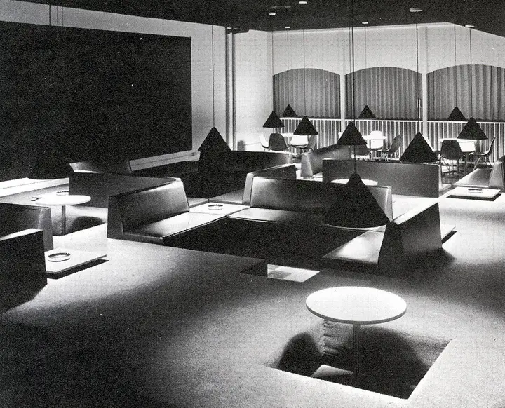 An upgraded, 1960's style, student lounge.