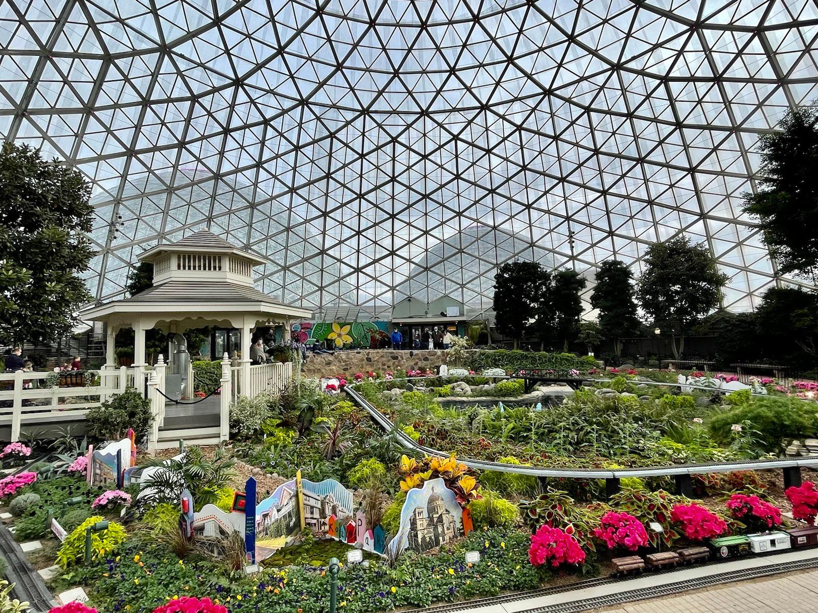 A view of the garden dome with two domes in the distance.