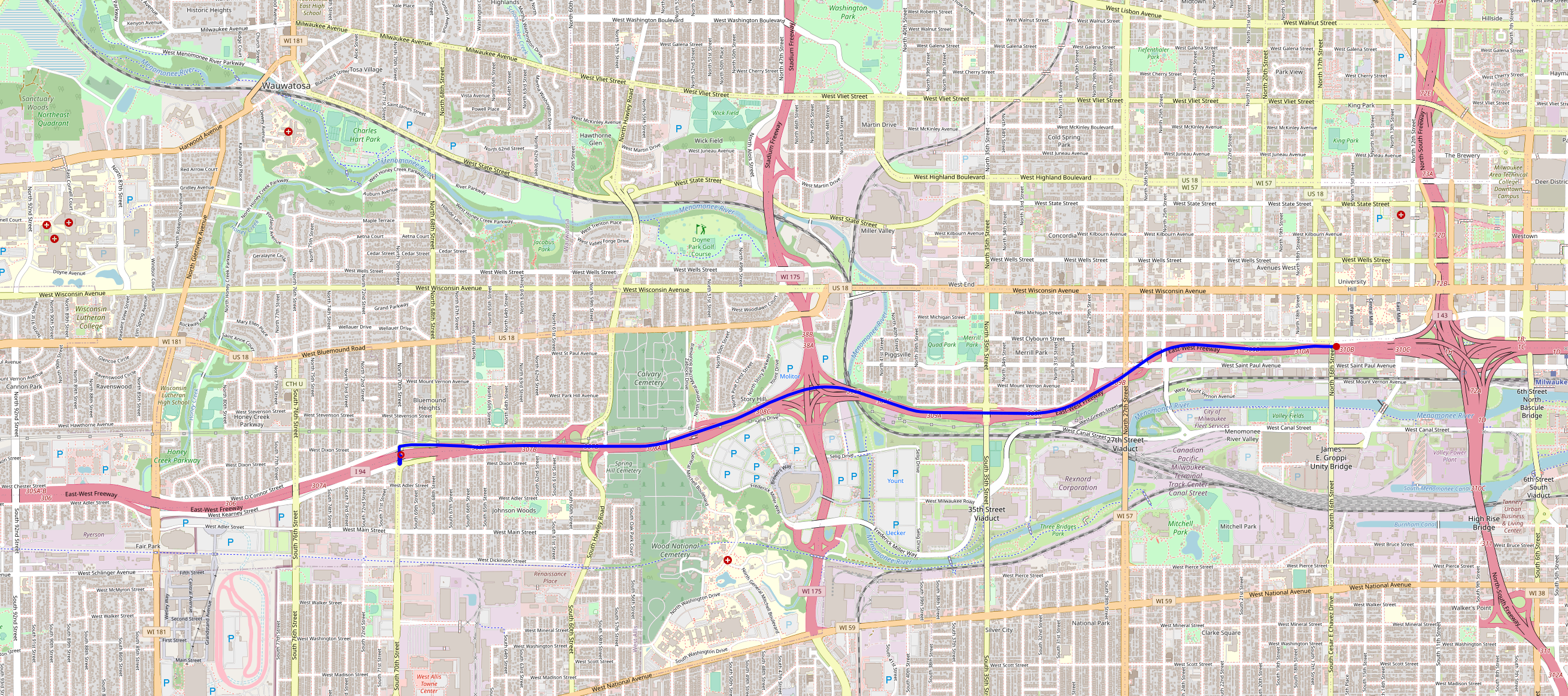 Map displaying proposed section of I-94 to be rebuilt