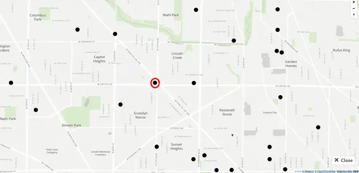 Map showing murders in neighborhoods surrounding Burger King.